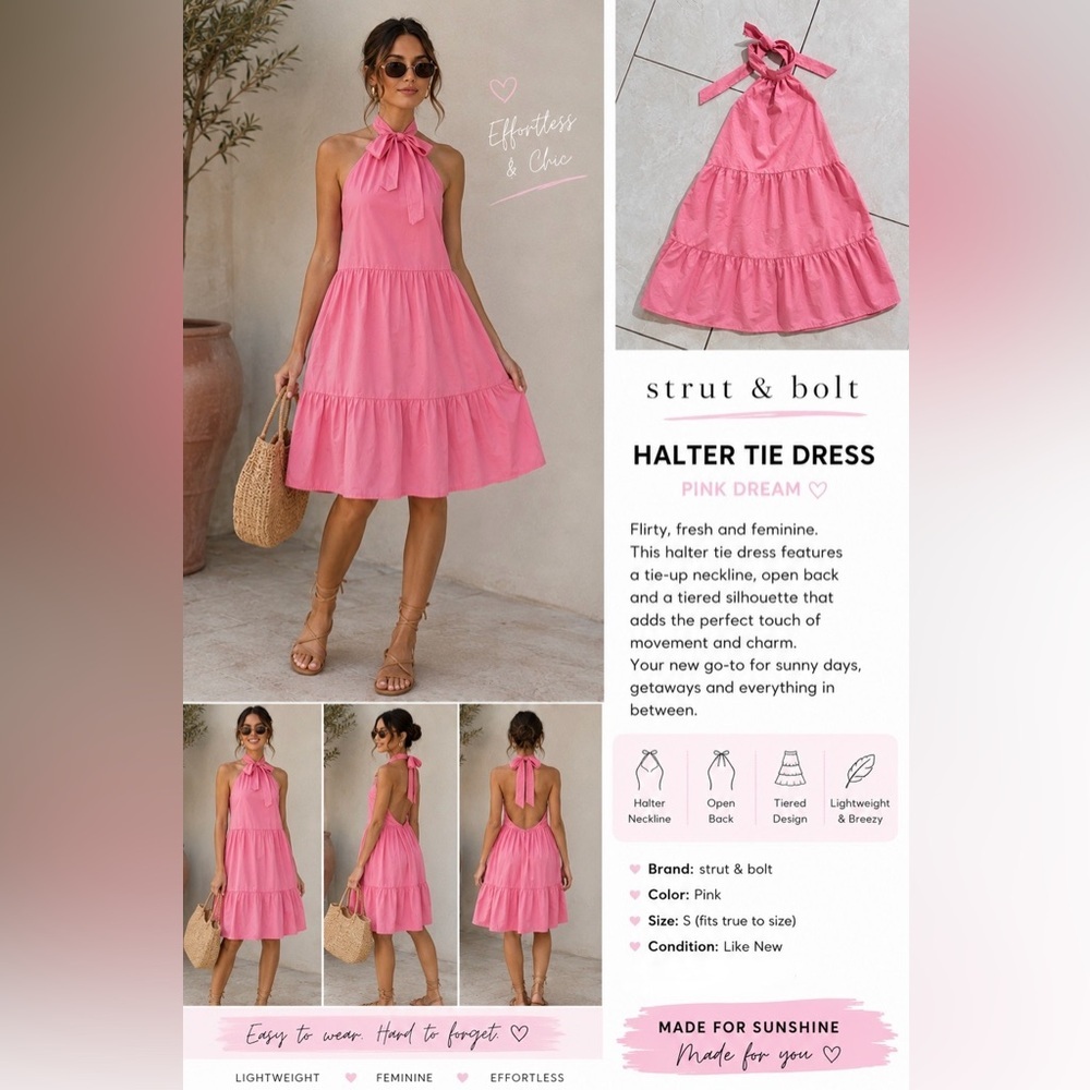 Strut & Bolt Pink Halter Tie Backless Dress